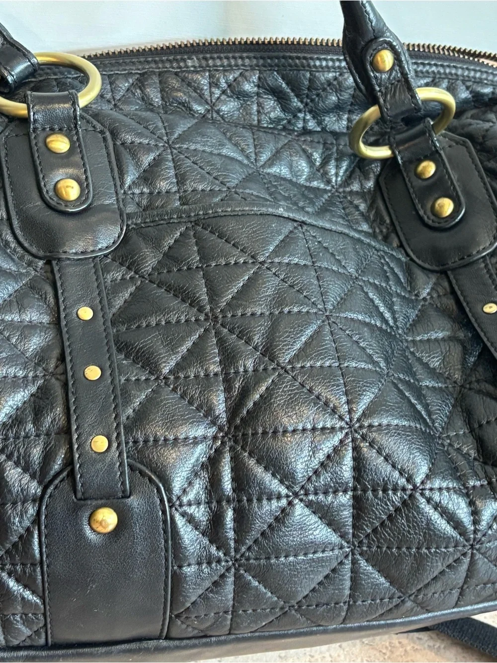 Storksak Elizabeth Black Quilted Leather Diaper Bag Beige Accessories Mat